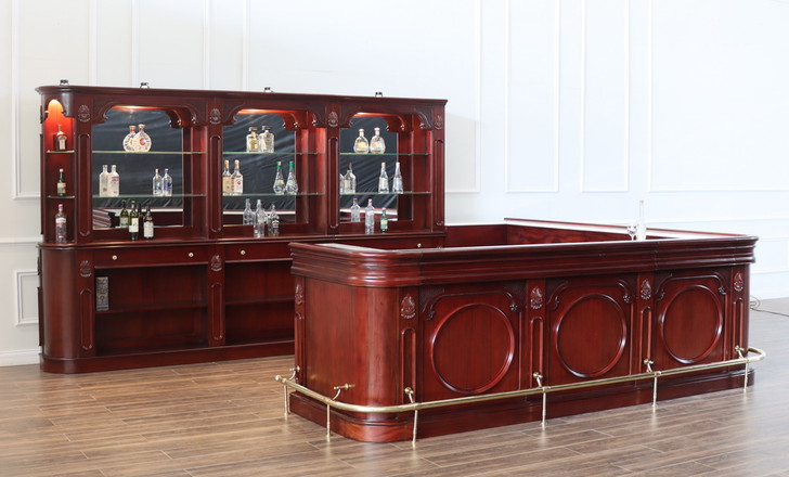 15ft Custom Mahogany L-Shape Pub Bar Set (15ft x 87"H)