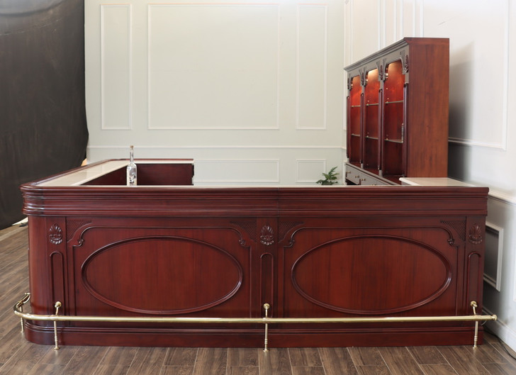 15ft Custom Mahogany L-Shape Pub Bar Set (15ft x 87"H)