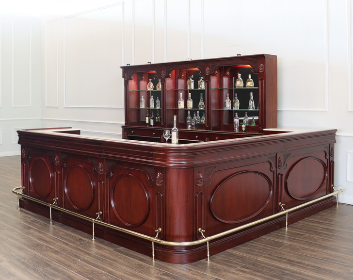 15ft Custom Mahogany L-Shape Pub Bar Set (15ft x 87"H)