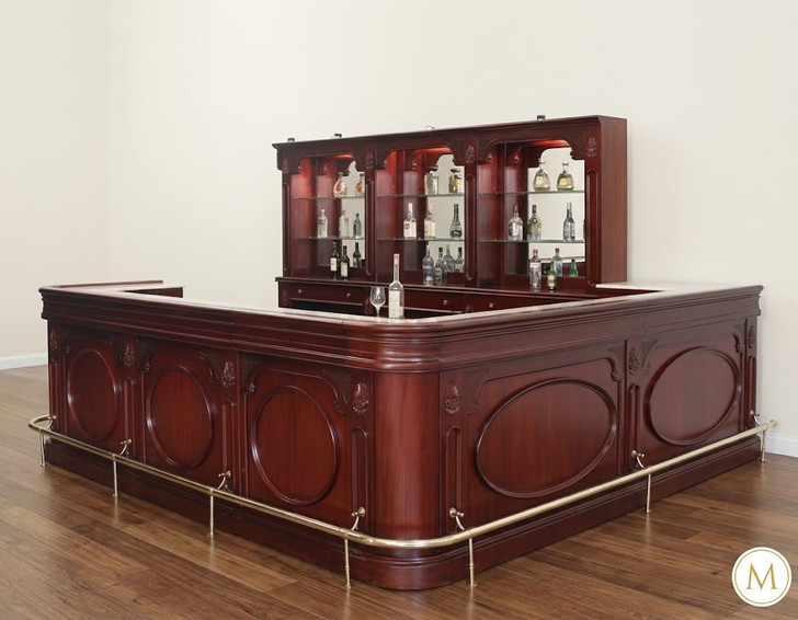 15ft Mahogany/Cherry L-Shape Pub Bar (15ft x 87"H)
