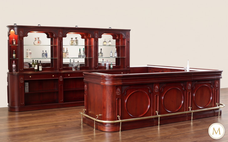 15ft Mahogany/Cherry L-Shape Pub Bar (15ft x 87"H)