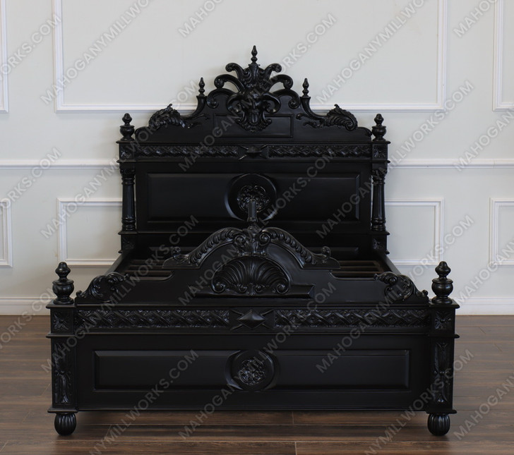 3pc Black Satin Finish Gothic Gargoyle Bedroom Set