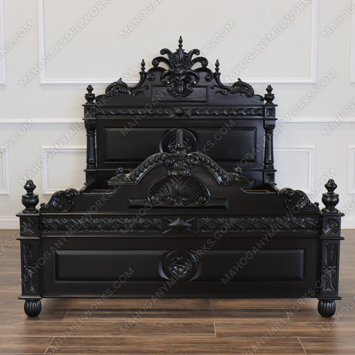 3pc Black Satin Finish Gothic Gargoyle Bedroom Set