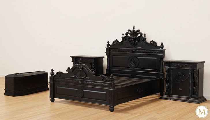 3pc Black Satin Gothic Gargoyle Bedroom Set