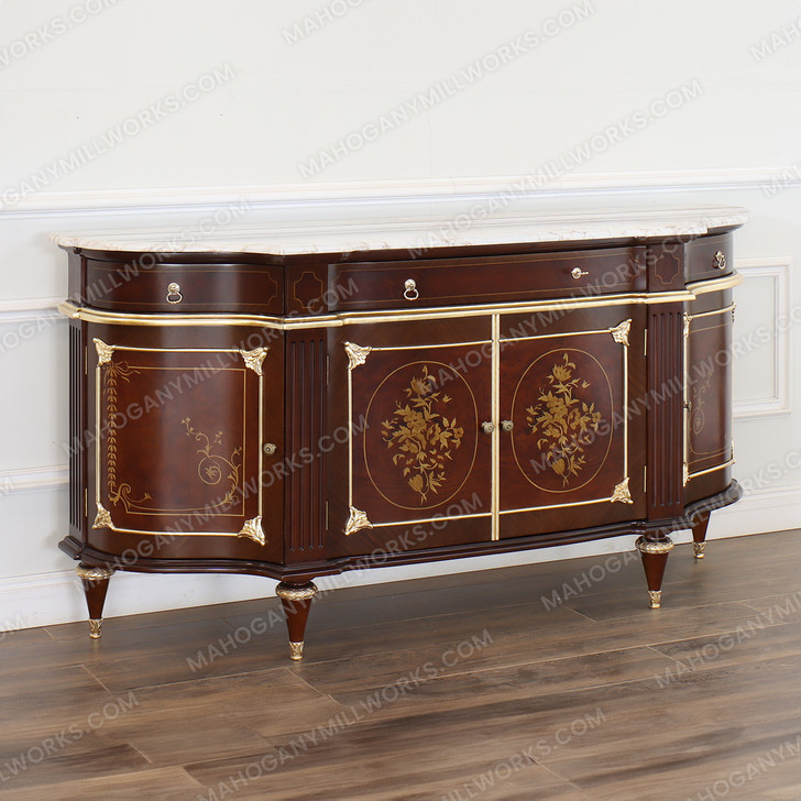 Louis XVI Marquetry Sideboard w/ Calacatta Oro Marble Top