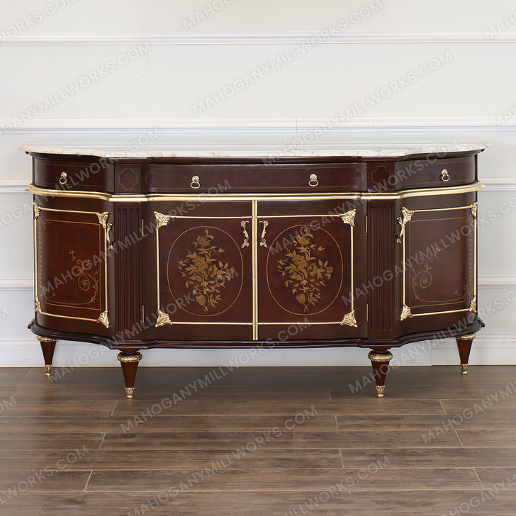 Louis XVI Marquetry Sideboard w/ Calacatta Oro Marble Top