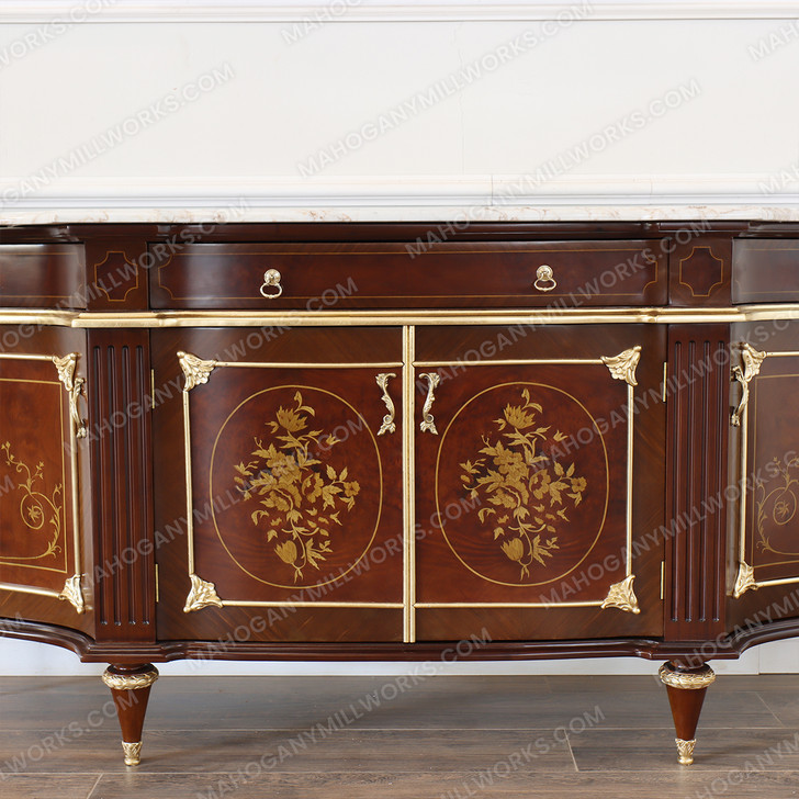 Louis XVI Marquetry Sideboard w/ Calacatta Oro Marble Top