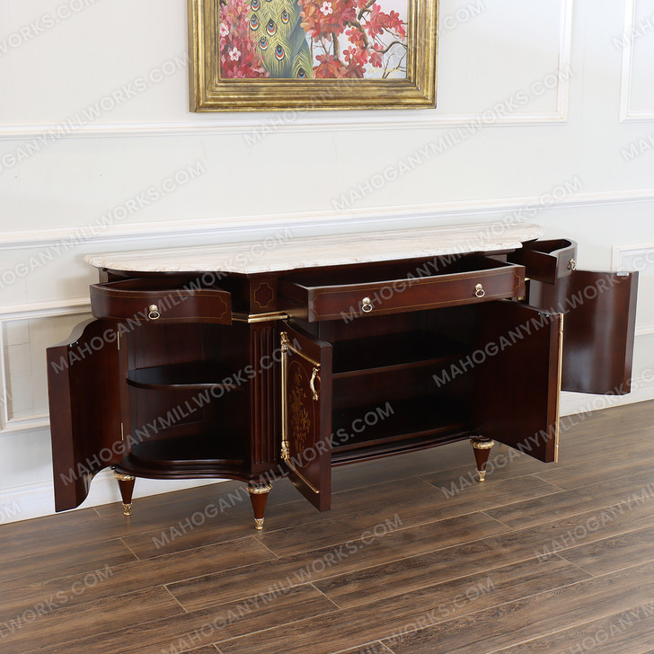Louis XVI Marquetry Sideboard w/ Calacatta Oro Marble Top