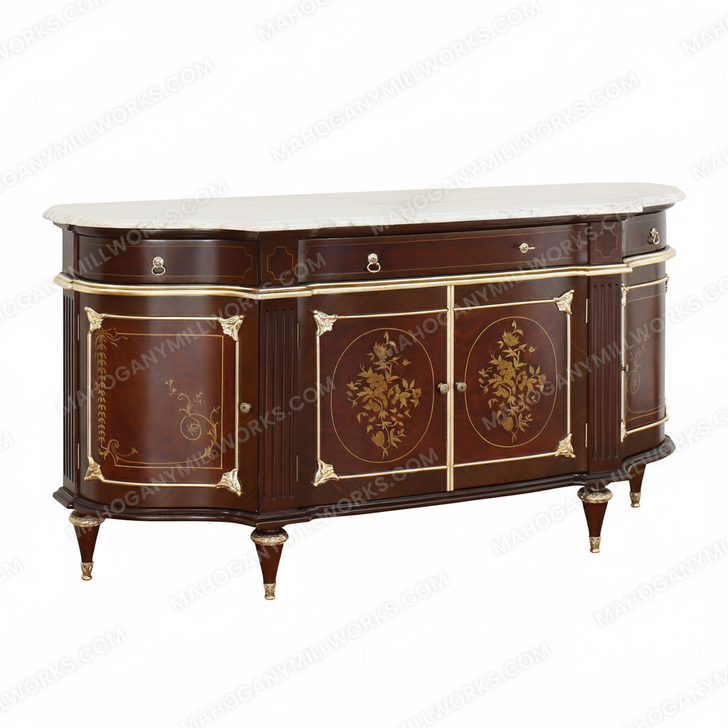 Louis XVI Marquetry Sideboard w/ Calacatta Oro Marble Top