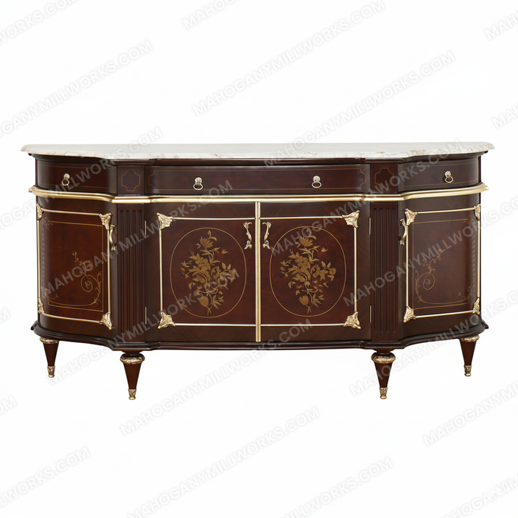 Louis XVI Marquetry Sideboard w/ Calacatta Oro Marble Top