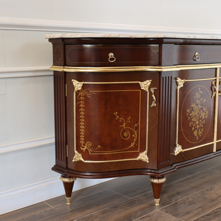 Louis XVI Marquetry Sideboard w/ Calacatta Oro Marble Top