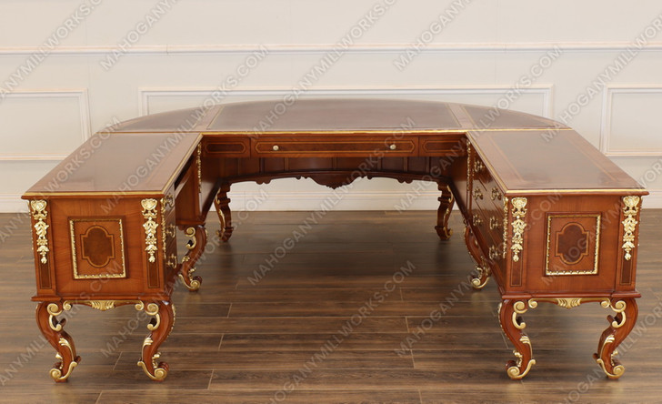 Large Marquetry Inlay U-Shape Desk