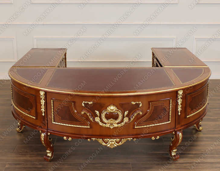 Custom U-Shape Marquetry Inlay Executive Office Desk