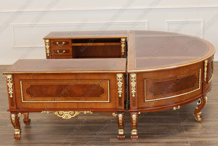 Large Marquetry Inlay U-Shape Desk