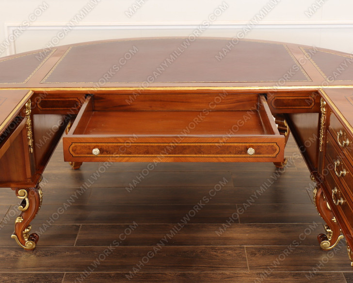 Large Marquetry Inlay U-Shape Desk