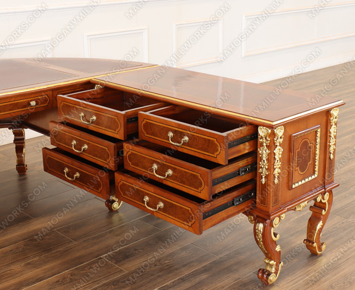 Large Marquetry Inlay U-Shape Desk