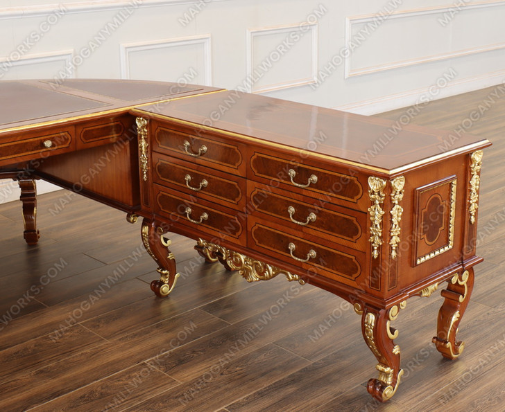 Large Marquetry Inlay U-Shape Desk