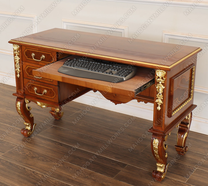 Custom U-Shape Marquetry Inlay Executive Office Desk