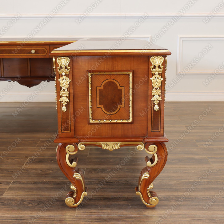 Large Marquetry Inlay U-Shape Desk