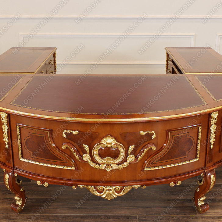 Custom U-Shape Marquetry Inlay Executive Office Desk