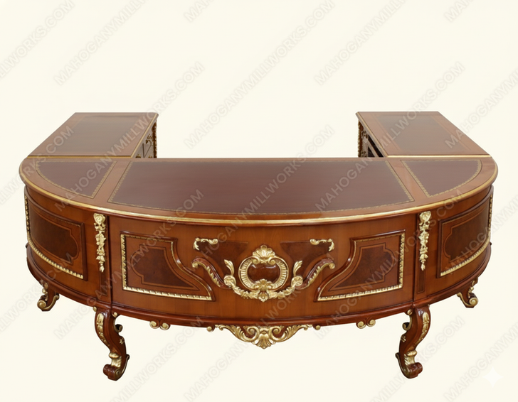Large Marquetry Inlay U-Shape Desk