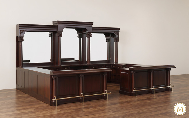 Large Custom Mahogany Wraparound Pub Bar