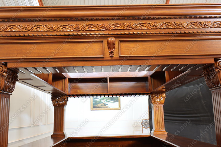 15ft Custom Mahogany Ornate Carved Canopy Pub Bar