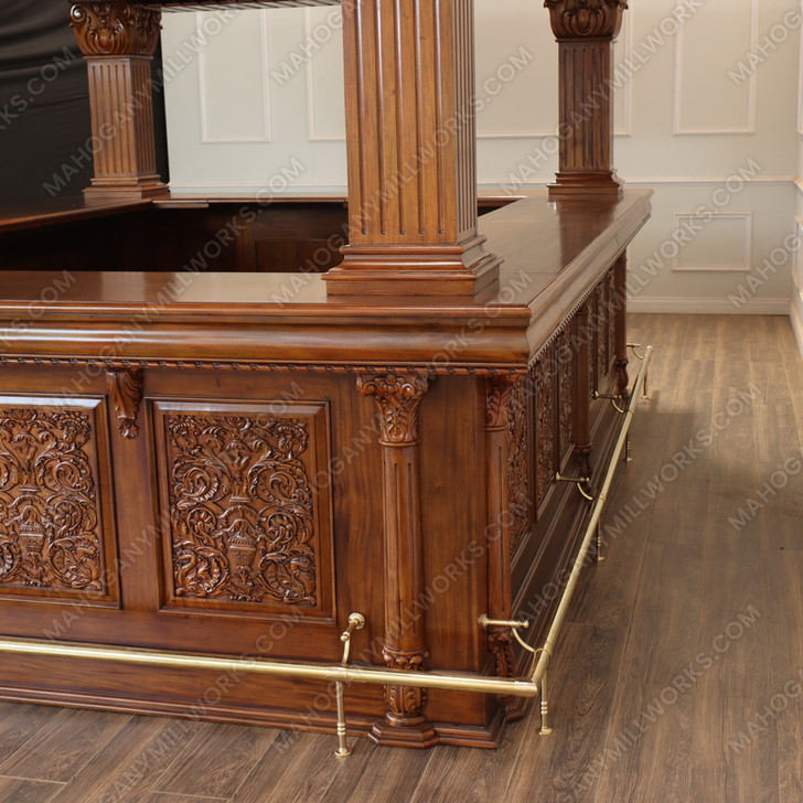 15ft Custom Mahogany Ornate Carved Canopy Pub Bar