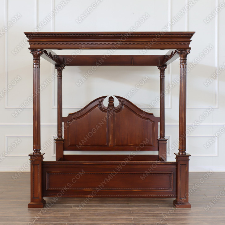 Distressed Mahogany/Walnut Roman Canopy Bed