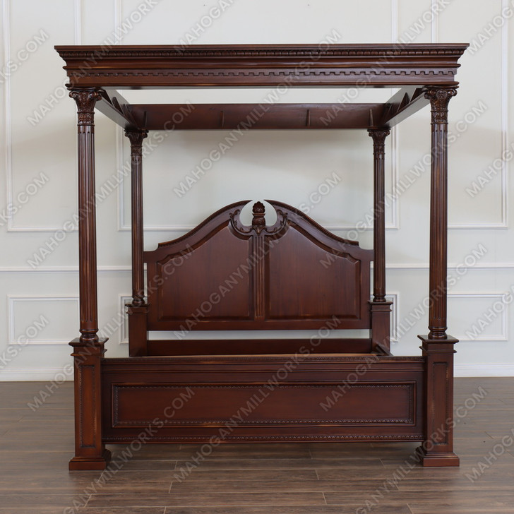 Distressed Mahogany/Walnut Roman Canopy Bed