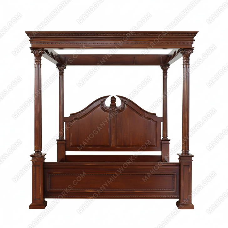 Distressed Walnut Roman Canopy Bed