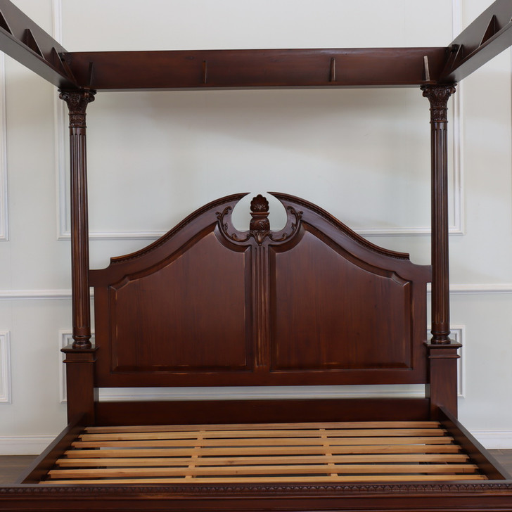 Distressed Mahogany/Walnut Roman Canopy Bed