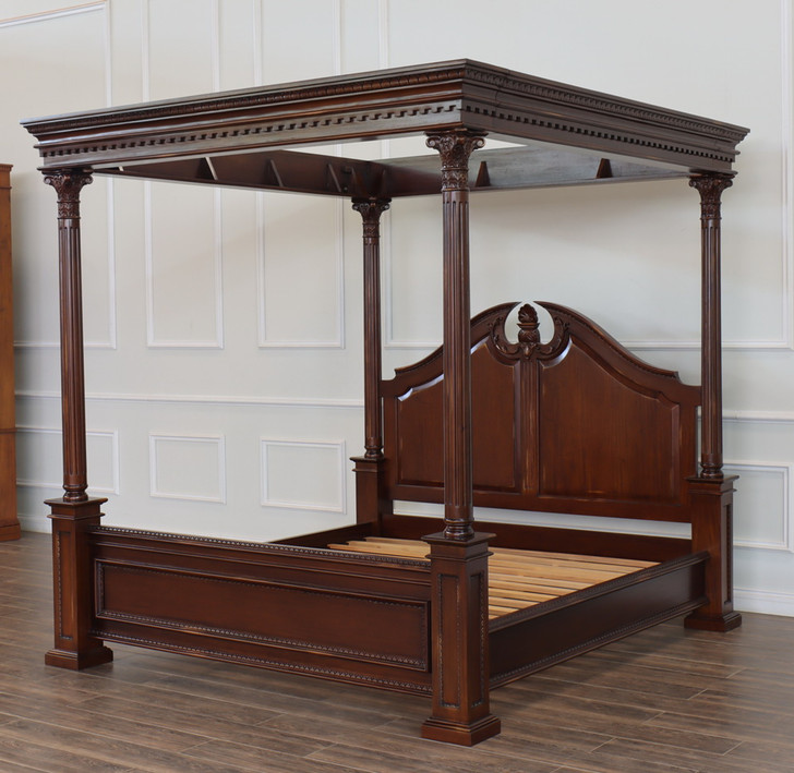 Distressed Mahogany/Walnut Roman Canopy Bed
