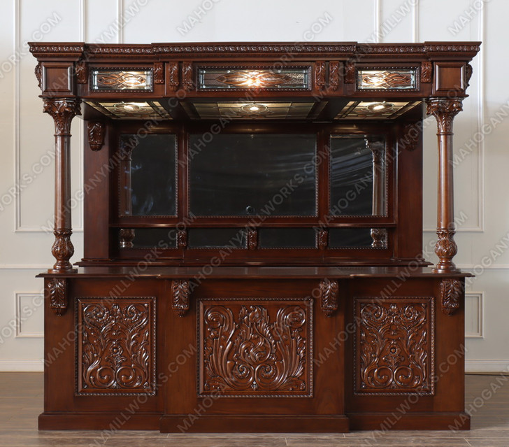 10ft Custom Gothic Canopy Saloon Pub Bar w/ Stained Glass Ceilings