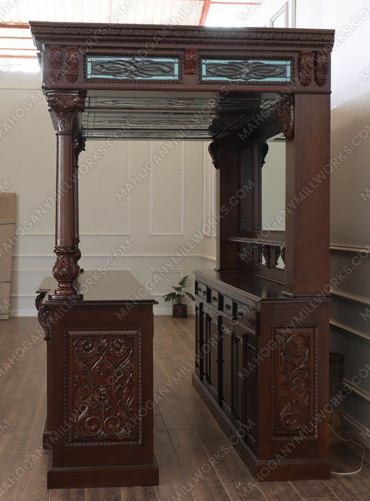 10ft Custom Gothic Canopy Saloon Pub Bar w/ Stained Glass Ceilings