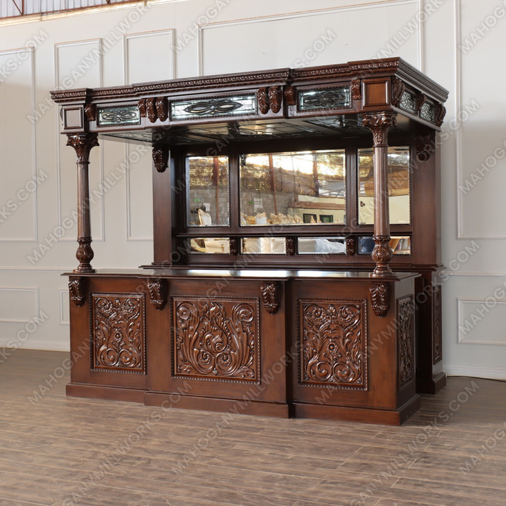 10ft Custom Gothic Canopy Saloon Pub Bar w/ Stained Glass Ceilings