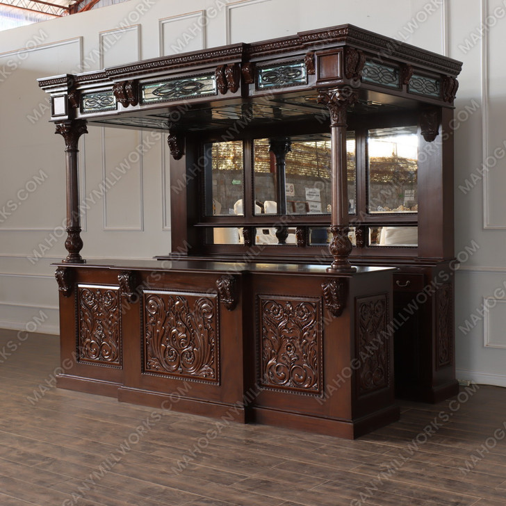 10ft Custom Gothic Canopy Saloon Pub Bar w/ Stained Glass Ceilings