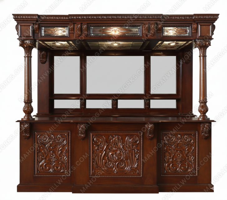 10ft Custom Gothic Canopy Saloon Pub Bar w/ Stained Glass Ceilings