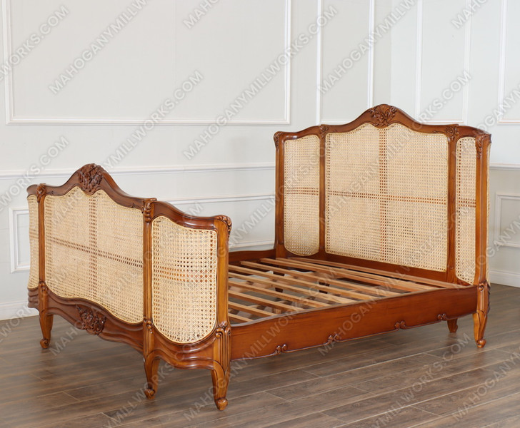 Cane Rattan Country Farmhouse Panel Bed