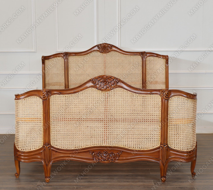 Cane Rattan Country Farmhouse Panel Bed