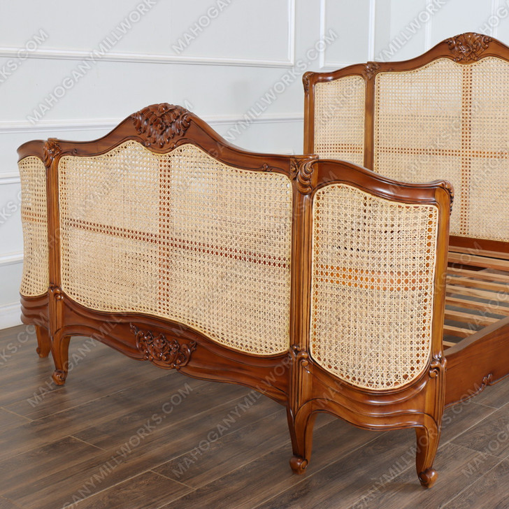 Cane Rattan Country Farmhouse Panel Bed