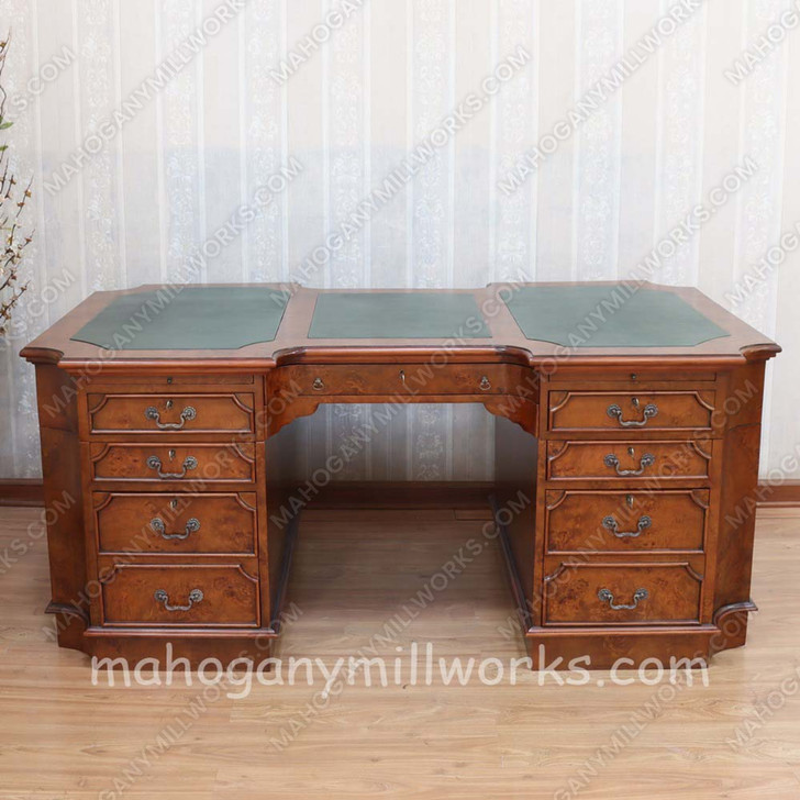 Burl Mahogany Leather Top Executive Desk