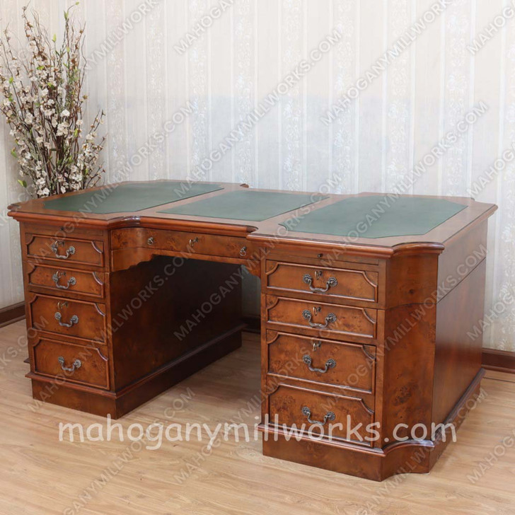 Burl Mahogany Leather Top Executive Desk