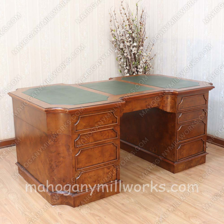 Burl Mahogany Leather Top Executive Desk