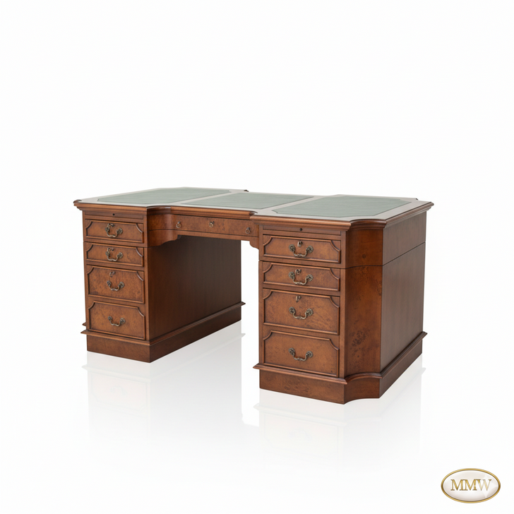 Burl Mahogany Leather Top Executive Desk