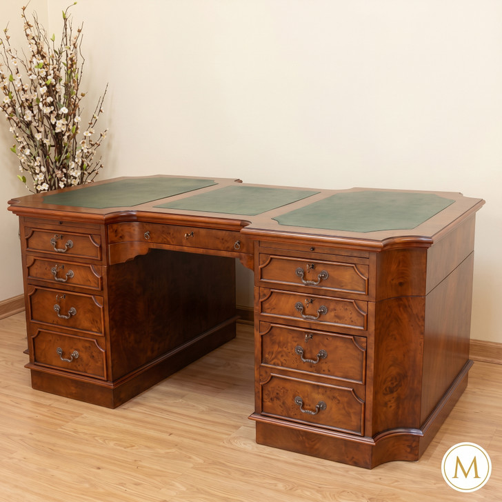 Burl Mahogany Leather Top Executive Desk