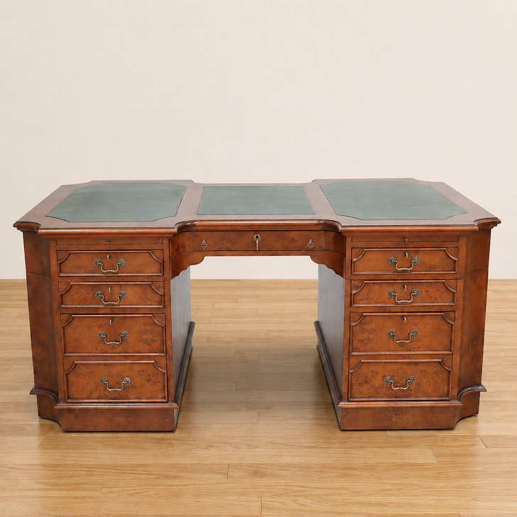 Burl Mahogany Leather Top Executive Desk