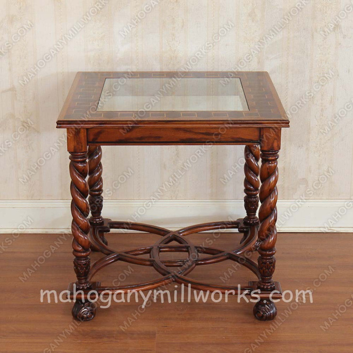 Oyster Glass Top End Table w/ Inlay