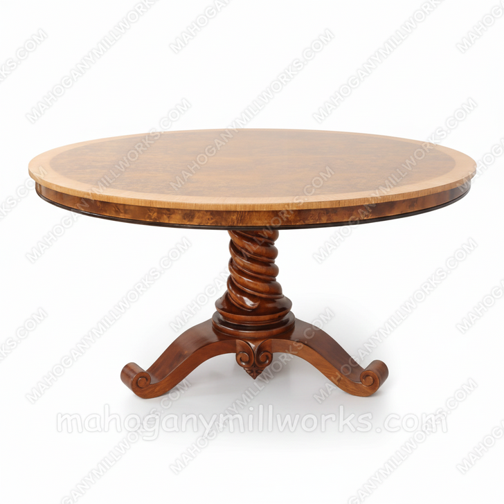 Round Walnut Inlaid Dining Table