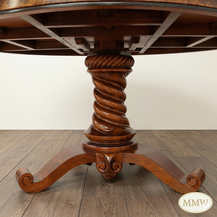 60" Round Walnut Inlaid Dining Table